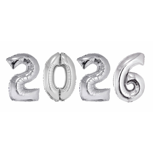 2026 Silver Metallic 40in Mylar Number Balloon Set