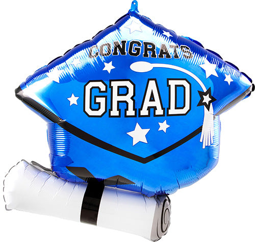 Congrats Grad Blue Cap 25in Metallic Balloon