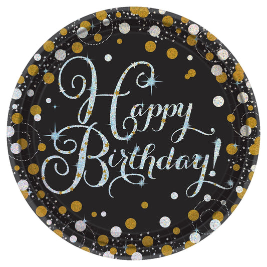 Sparkling Celebration Happy Birthday 7in Round Prismatic Paper Plates