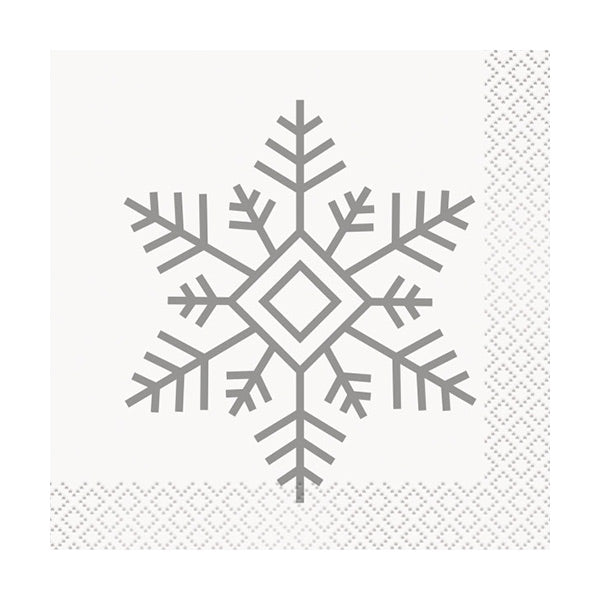 Silver and Gold Snowflakes Beverage Napkins 16 Ct