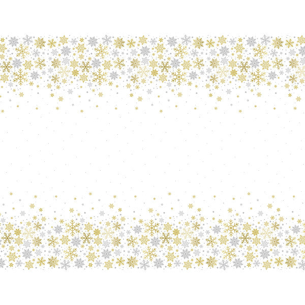 Silver and Gold Snowflakes 54 x 84in Plastic Table Cover