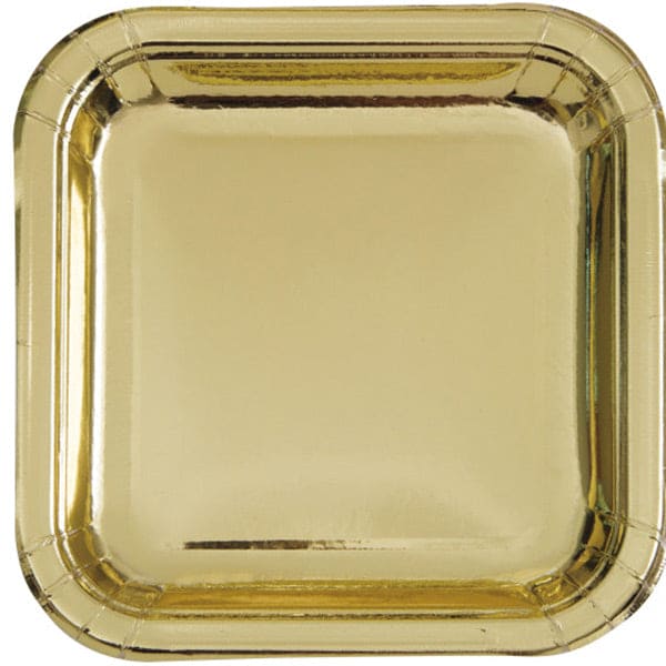 Shiny Gold Foil 9in Square Dinner Plates 8ct