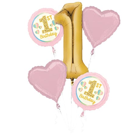 1st Birthday Pink & Gold Girl Balloon Bouquet