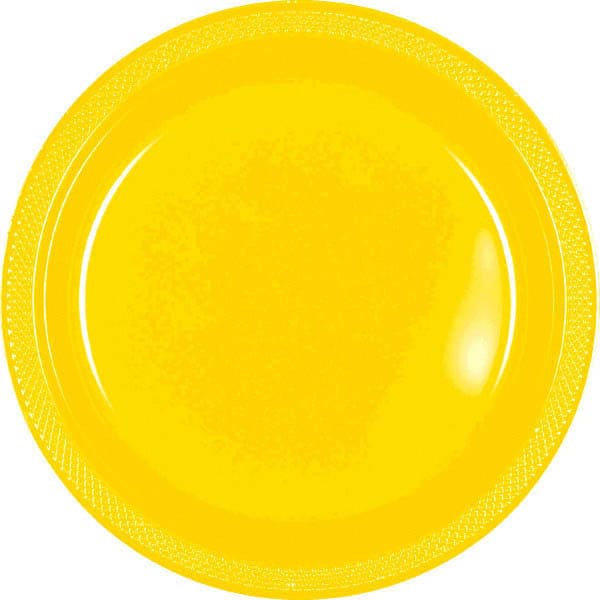 Yellow Sunshine 9in Round Dinner Plastic Plates 20 Ct