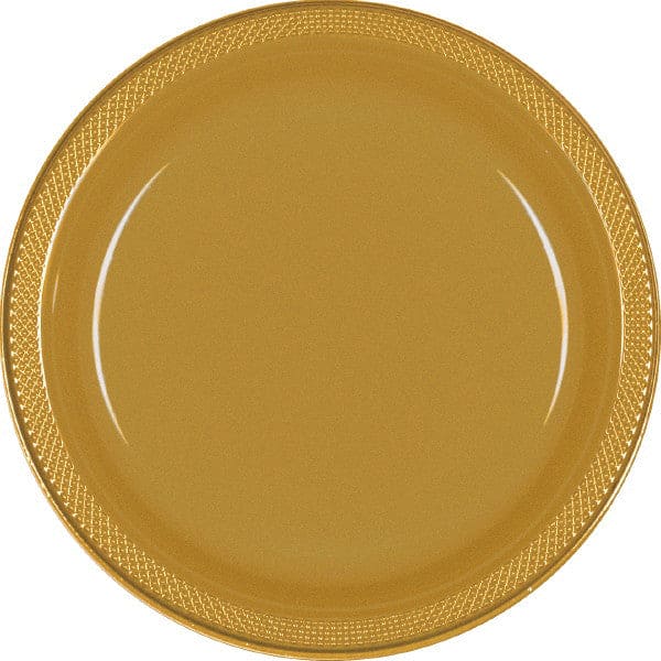 Gold 9in Round Dinner Plastic Plates 20 Ct
