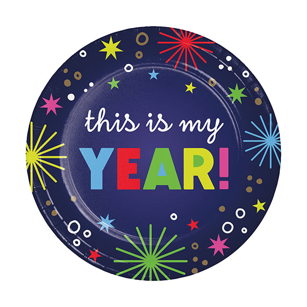 Beaming New Year 7in Round Luncheon Paper Plates 8 Ct
