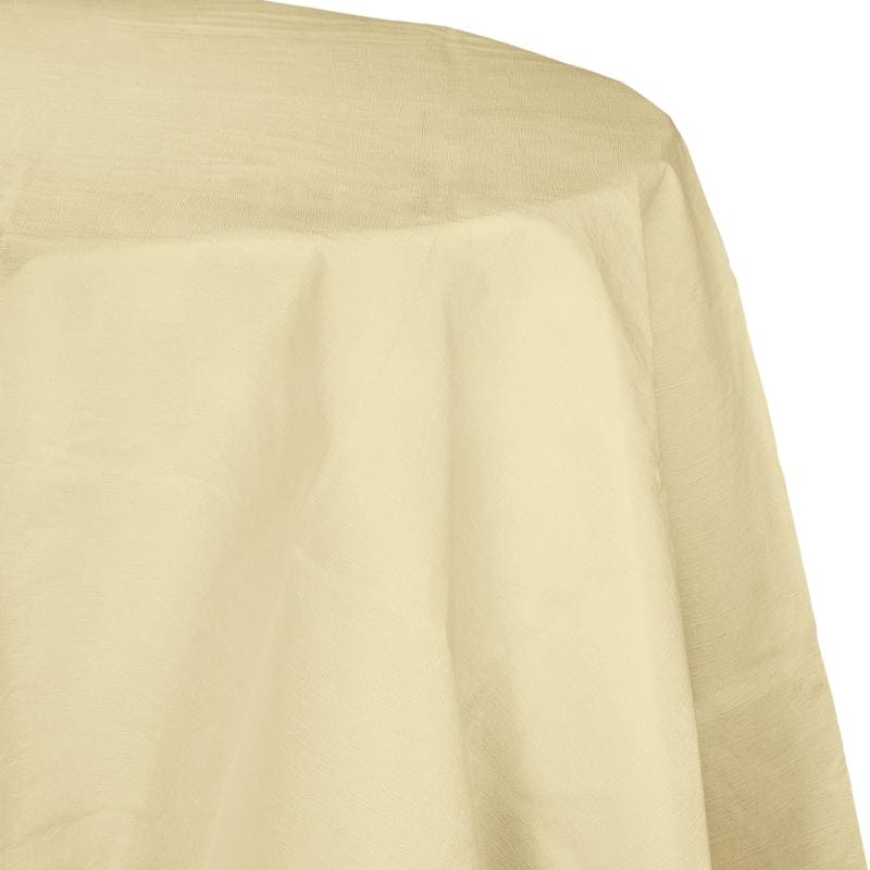 Ivory 82in Round Paper Table Cover Plastic Back
