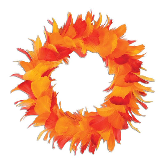 Golden-yellow, Orange, Red Fancy Feather Wreath 8in