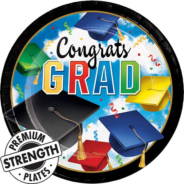 Grad Celebration 8.75in Round Dinner Paper Plates 50ct