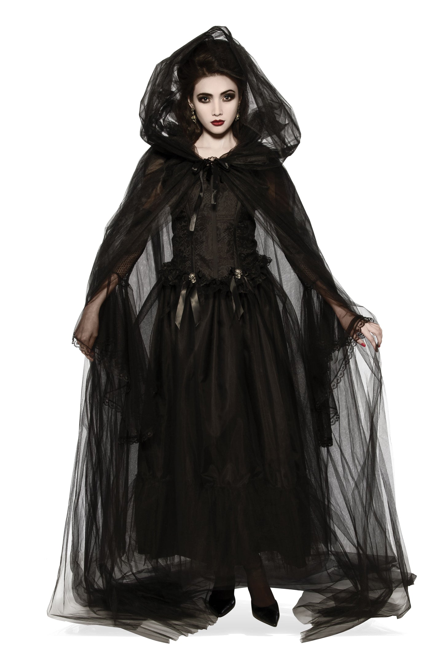 Black Mesh Hooded Cape
