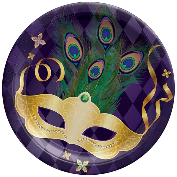 Mardi Gras Masquerade 9in Round Paper Plates 8 Ct