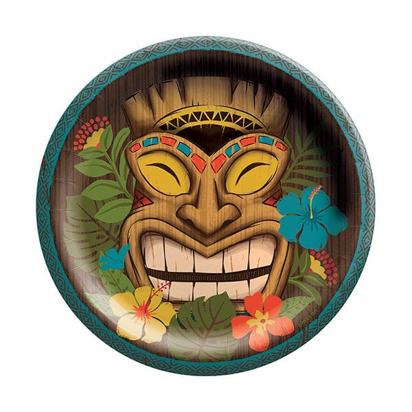 Vintage Tiki Luau 7in Round Luncheon Paper Plates 50ct
