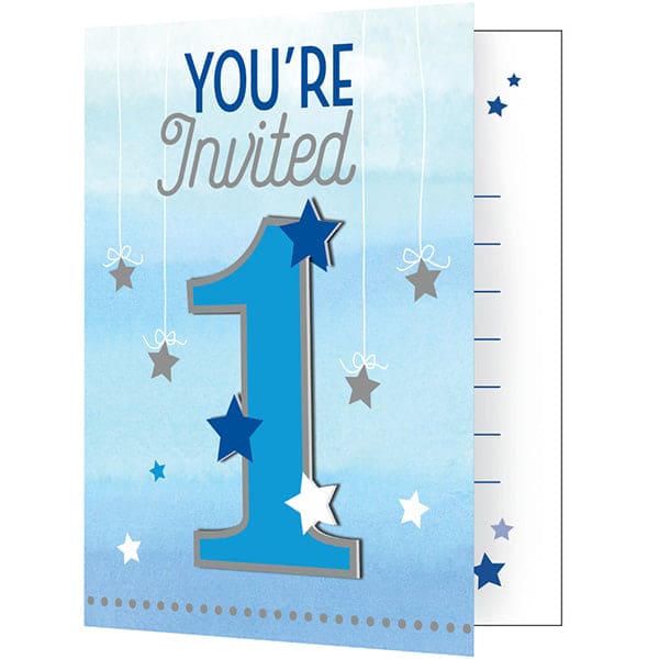 One Little Star Boy 1st Birthday Party Invitations