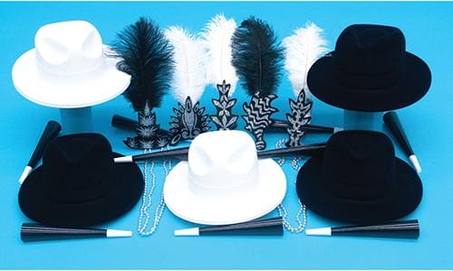 Black and White Feathers New Years Party Kit 10ct