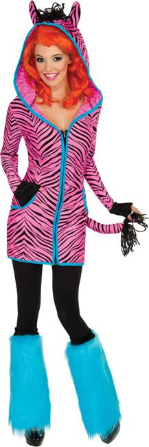 Bright Zebra Hoodie Dress with Tail and Ears Cosplay Adult Hoofs Costume