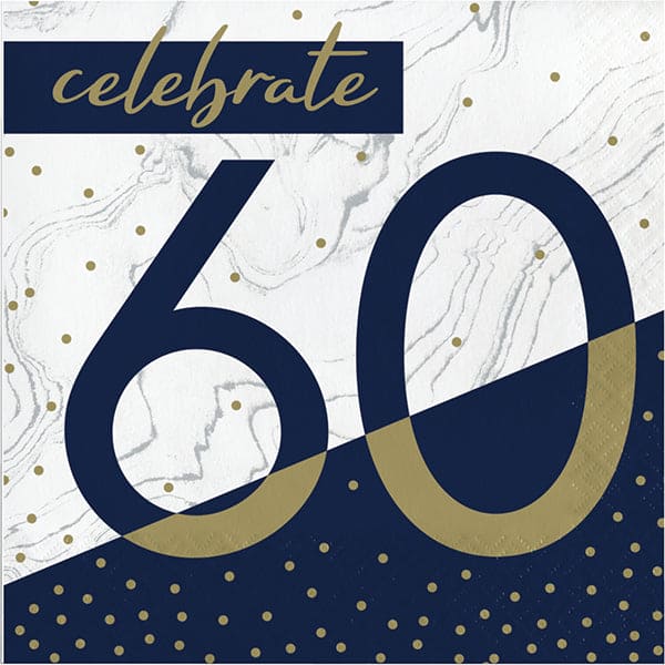 Navy & Gold Milestone 60th Luncheon Napkins 16ct