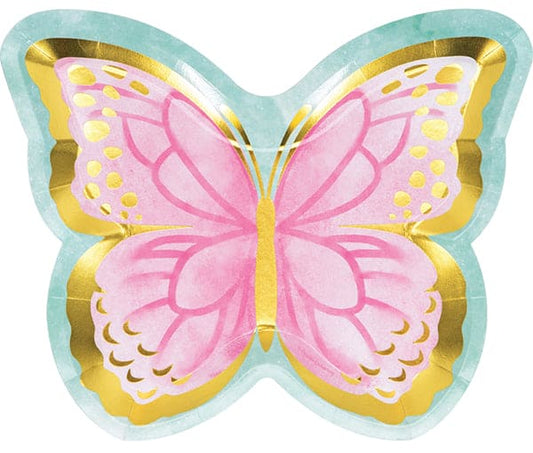 Shimmer Butterfly Shaped 9in Round Dinner Paper Plates 8ct