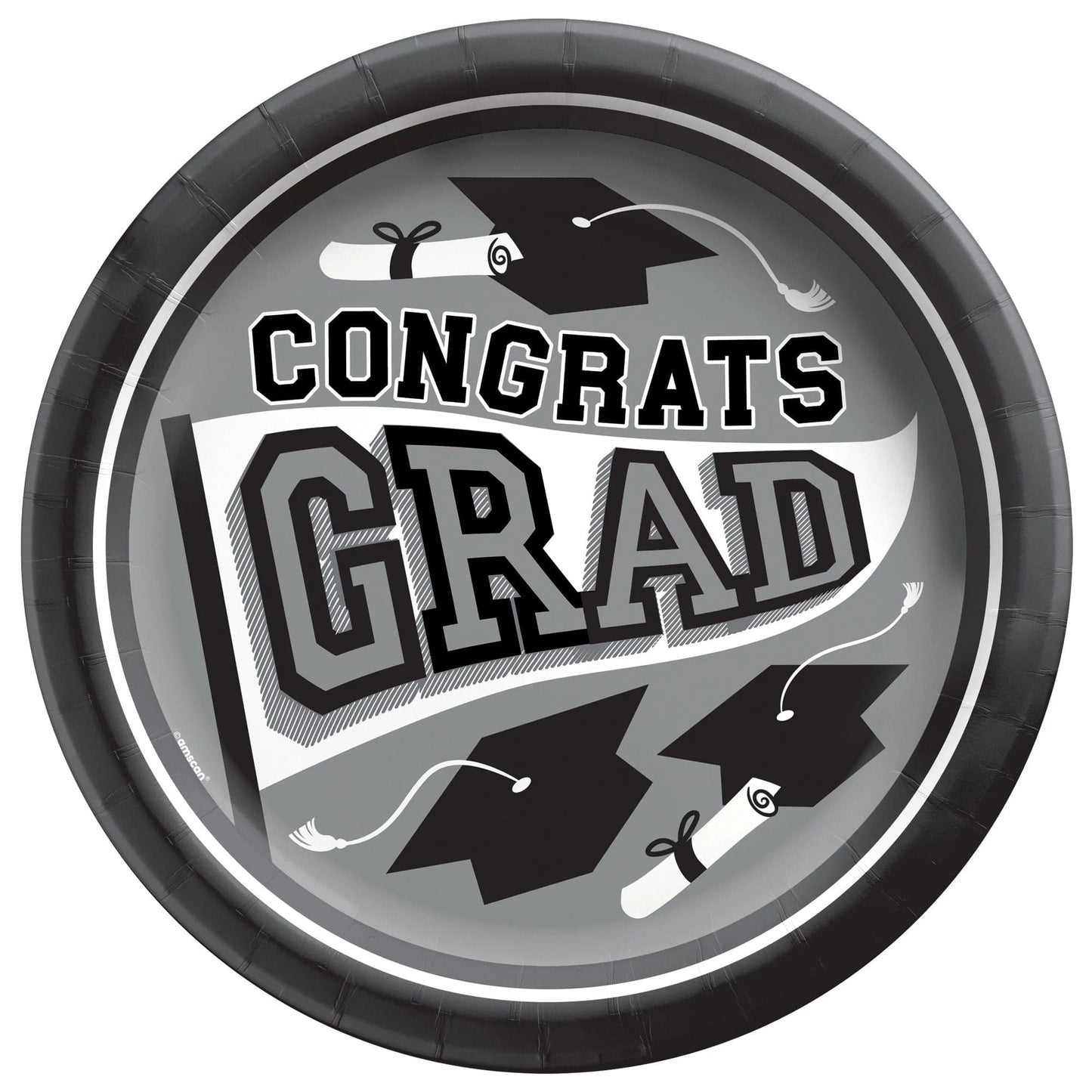 True To Your School 9in Round Dinner Paper Plates Silver 20ct