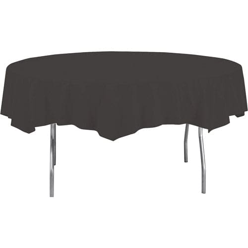 Black Color 82in Round Paper Table Cover Plastic Back