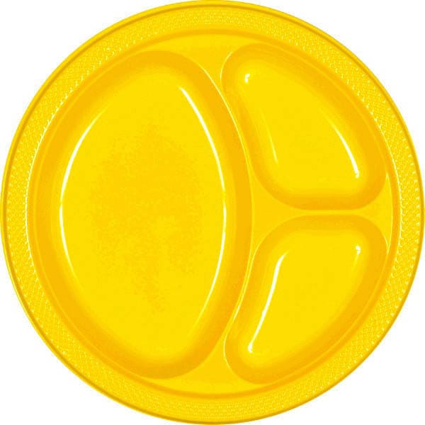 Yellow Sunshine 10.25in Divided Plastic Plates 20 Ct