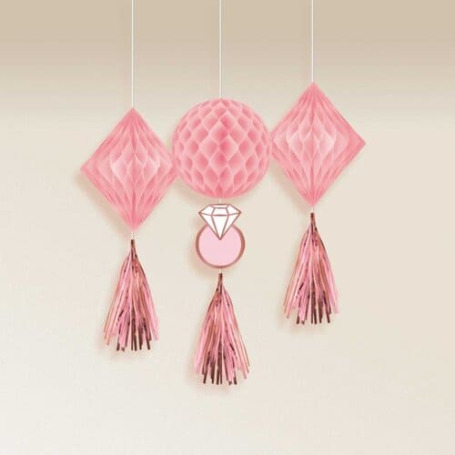 Blush Wedding Honeycomb Hanging Decorations 3 Ct