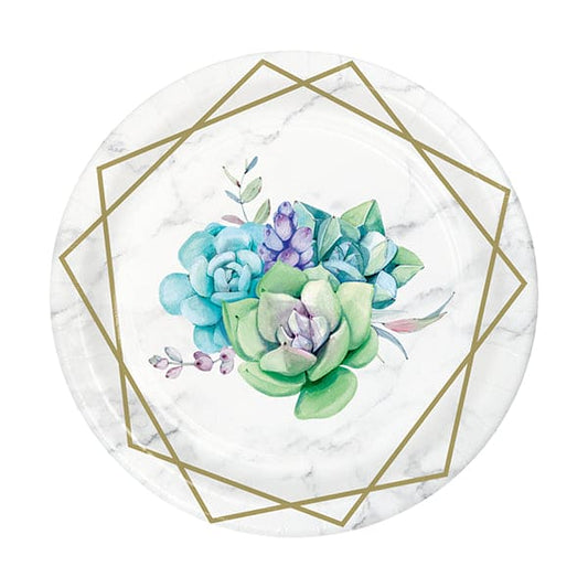 Geometric Succulents 7in Round Luncheon Paper Plates 8ct