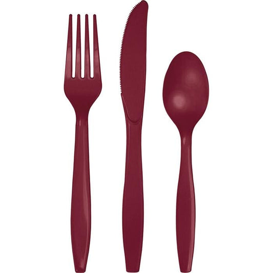 Burgundy Premium Plastic Combo Cutlery (24pc)