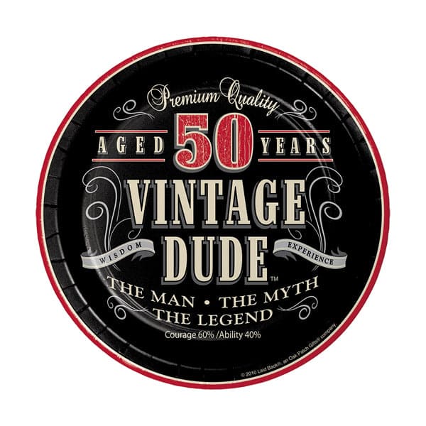 Vintage Dude 50th 7in Round Luncheon Plates