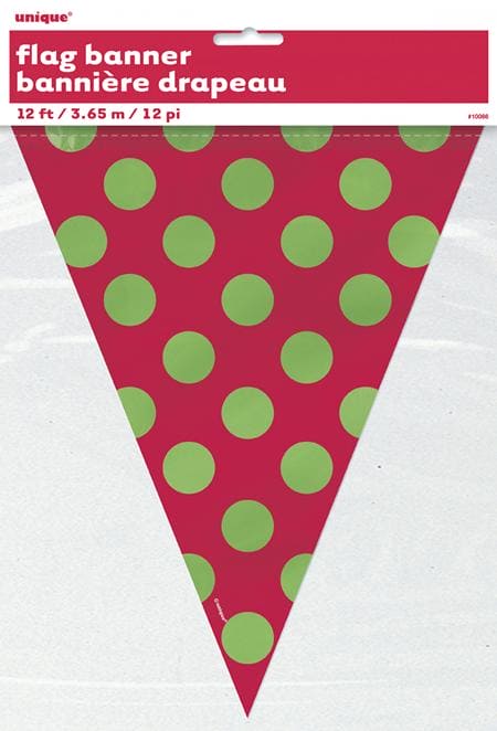 Red & Green 12in Polka Dot Flag Banner