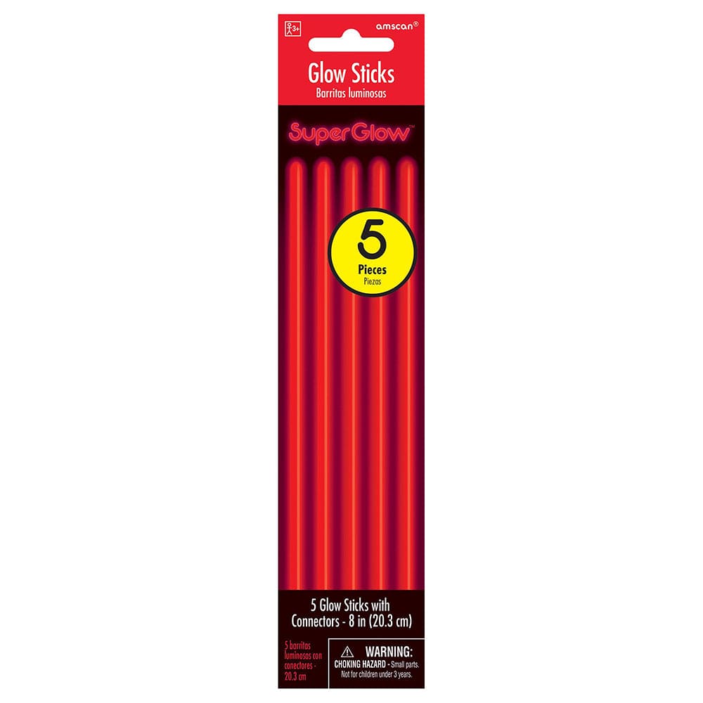 Super Glow Sticks 8in Red 5ct