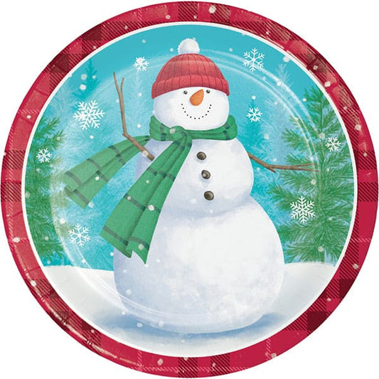 Smiling Snowman 9in Round Dinner Paper Plates 8ct