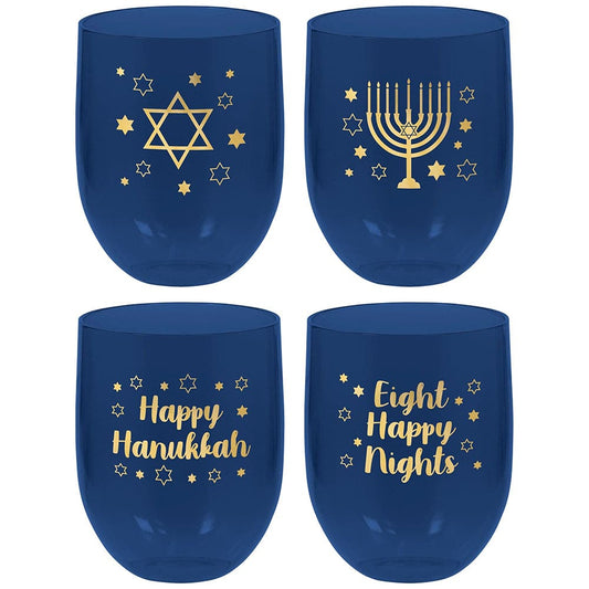 Hanukkah Stemless 15.2 oz Plastic Drinking Glasses 4ct