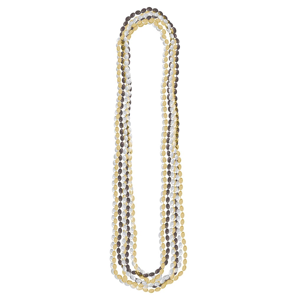 Metallic Bead Necklaces-Black, Silver & Gold 8 Ct