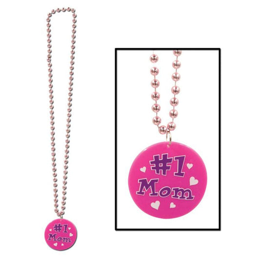 Beads with Printed #1 Mom Medallion