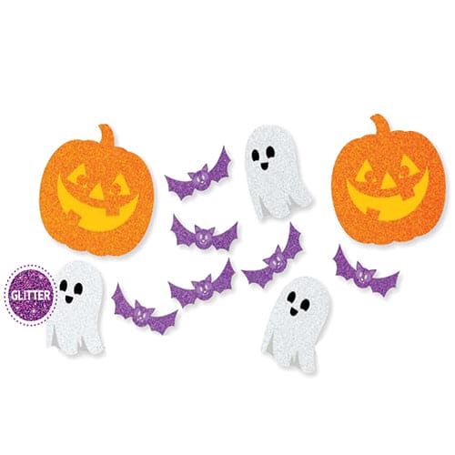 Halloween Glitter Ghost, Pumpkin and Bats Cutouts pack 12 ct