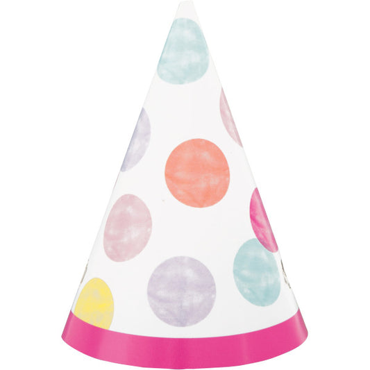 First Birthday Pink Mini Party Paper Cone Hats 8 Ct