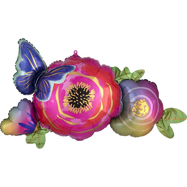 Satin Flowers and Butterfly 37in Balloon