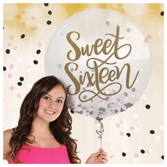 Sixteen Blush 24in Latex Balloon with Confetti