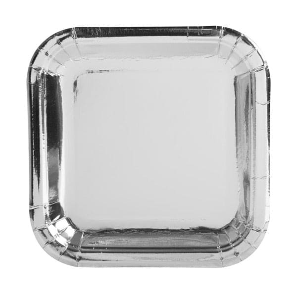 Shiny Silver Foil 7in Square Luncheon Plates 8ct