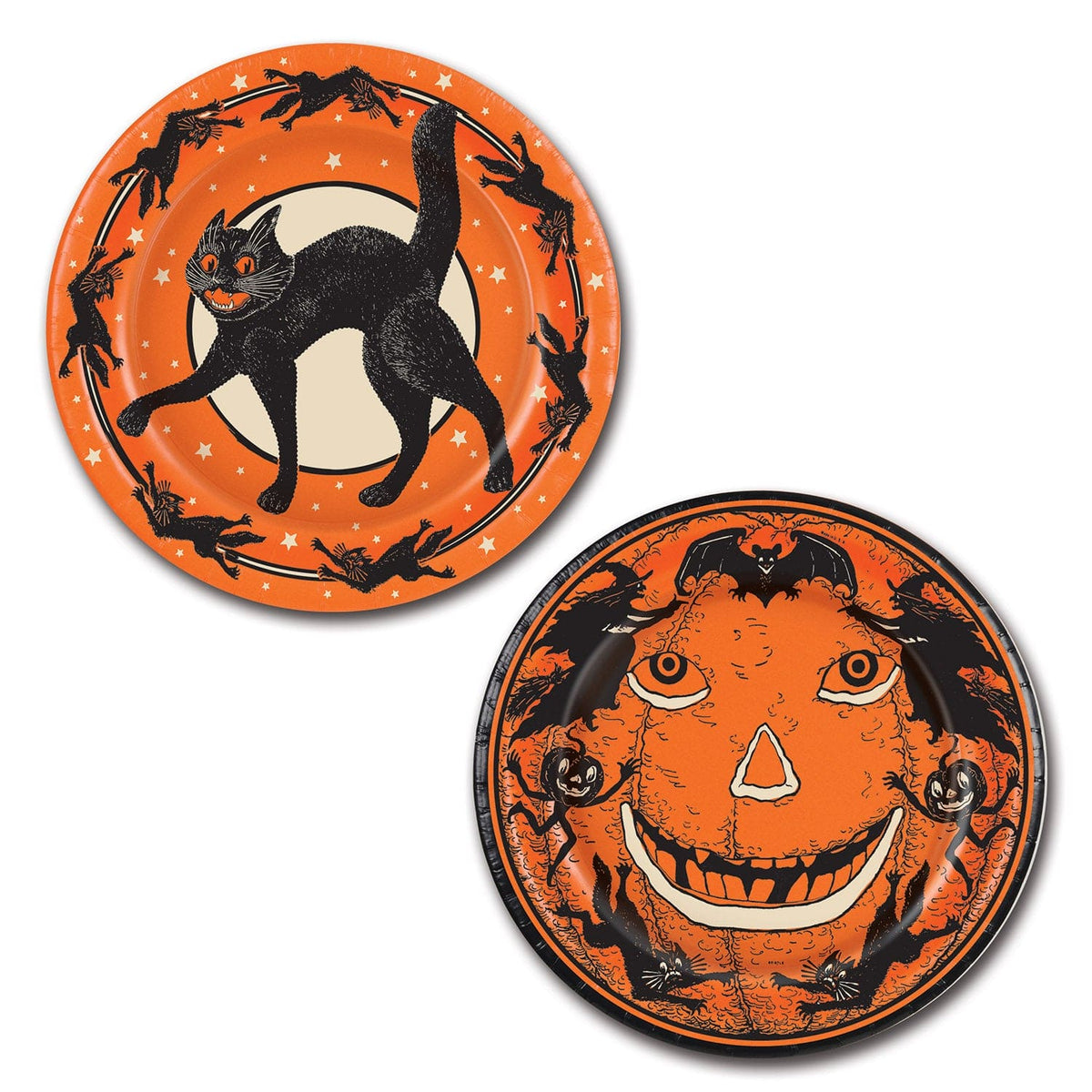 Vintage Halloween 9in Round Dinner Paper Plates 8ct.