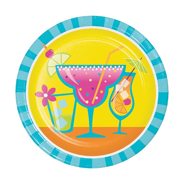 Stripe Drinks 7in Round Luncheon Paper Plates