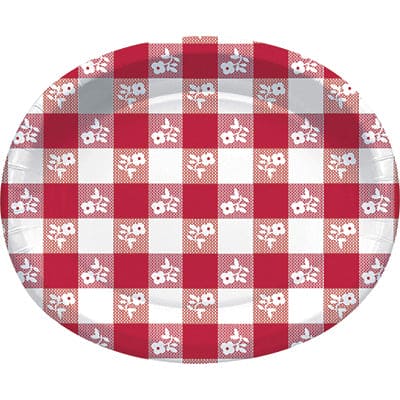 Red Gingham Oval Platter