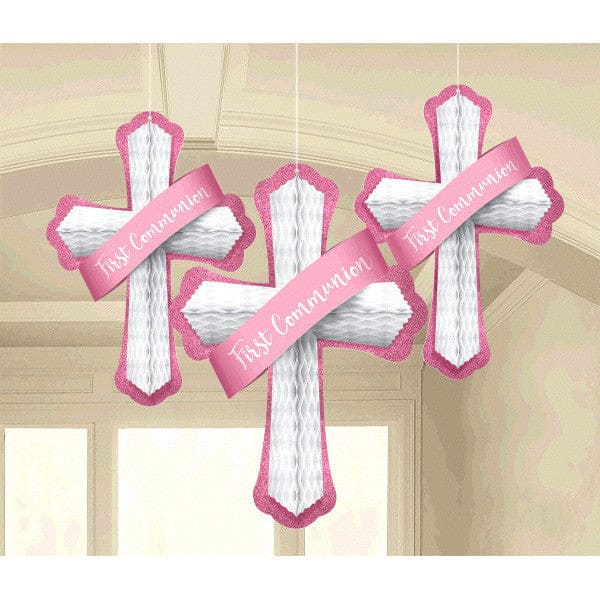 Honeycomb Cross Hanging Tissue Decorations Pink