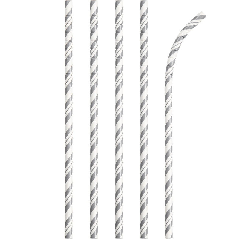 Silver Striped Paper Straws 24 Ct