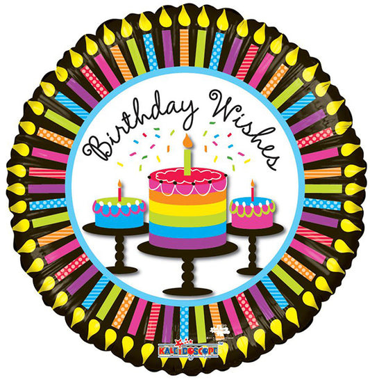 18in Birthday Cake & Candles Metallic Balloon