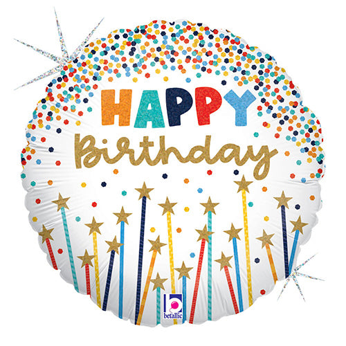 Birthday Star Candles & Confetti 18in Metallic Balloon