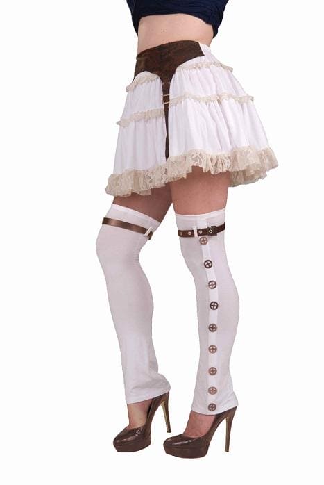 Steampunk Thigh High White Ladies Spats With Buckle