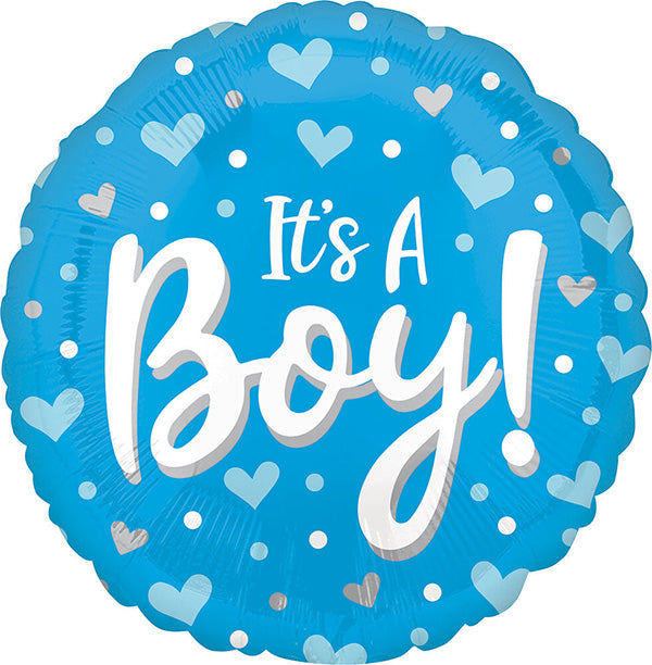 It's a Boy Hearts and Dots 17in Mylar Balloon
