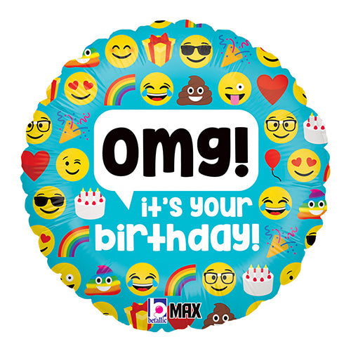 Emoji OMG! It's Your Birthday 18in Metallic Balloon
