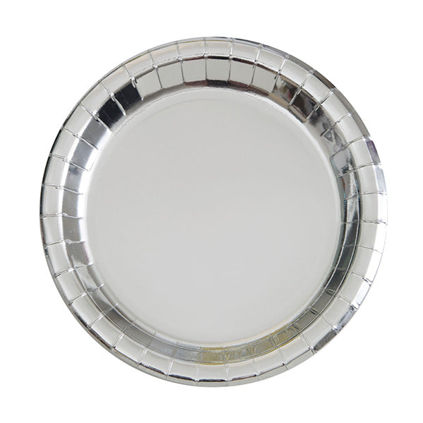 Shiny Silver Foil 7in Round Luncheon Plates 8ct
